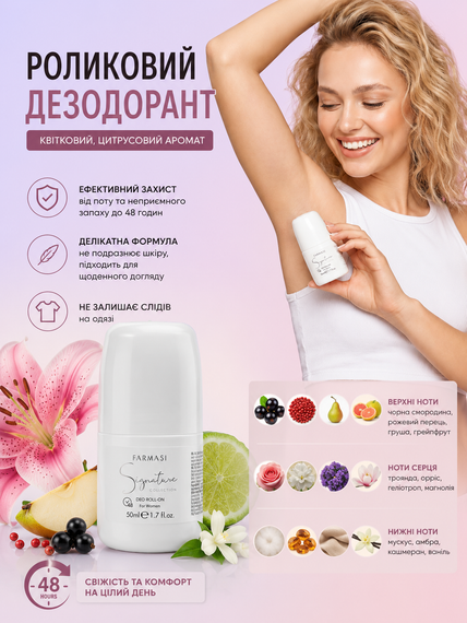 Парфюмированный роликовый женский дезодорант антиперспирант Farmasi Signature 50 мл | Зображення 1