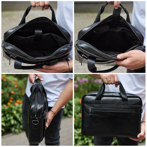 Мужской портфель для ноутбука 38х28х8, офисная кожаная сумочка, городская мужская деловая сумка, черная | Зображення 4