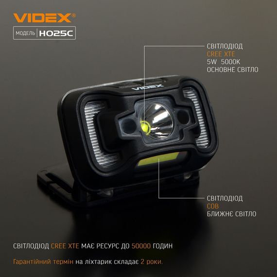 Ліхтарик LED налобний 310Lm 5000К чорний VLF-H025C Videx | Зображення 8