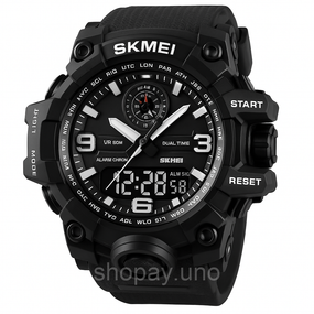 Годинник наручний чоловічий SKMEI 1586BK BLACK, водонепроникний чоловічий годинник, годинник спортивний. Колір: чорний