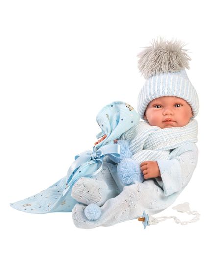 Іспанська Лялька Ллоренс Новонароджений Вініловий Анатомічний Пупс Хлопчик Toni 42 см у Блакитному Одязі з Пледом і Соскою LLorens | Зображення 2