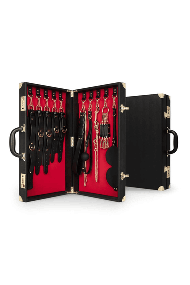 Набір для BDSM Bedroom Fantasies: Bondage Suitcase 13 Pcs Cow Leather Чорний