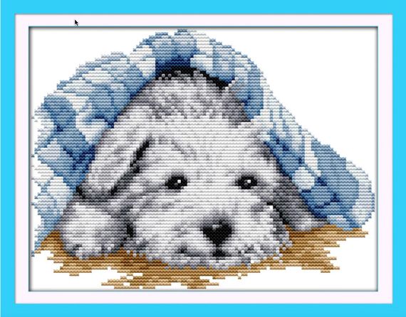 Набор для вышивания крестиком по нанесённой на канву схеме "Small lovely dog" .(AIDA 14CT printed, 27*20 см)