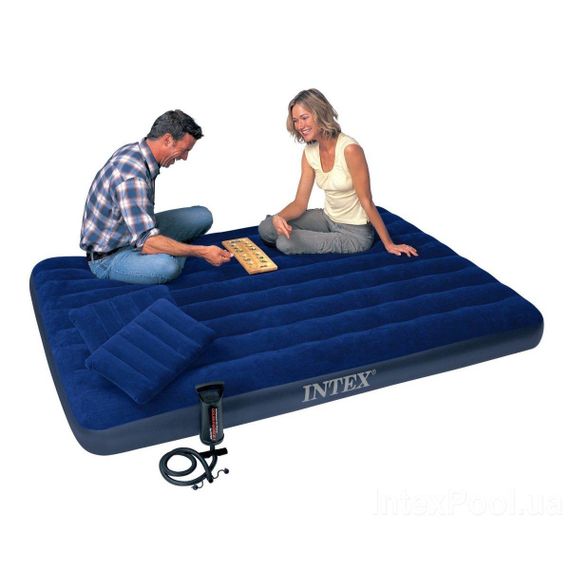 Двухместный надувной матрас Intex 64765 Classic Downy Airbed 203х152х25см насос+ 2 подушки | Зображення 1