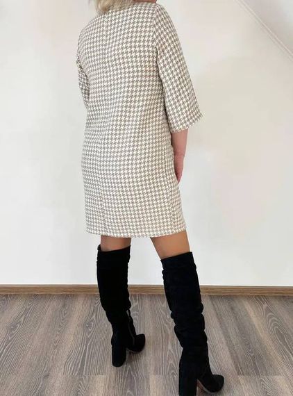 Женское теплое короткое платье принт гусиная лапка GF2558 размер 50/52, цвет бежевый | Зображення 5