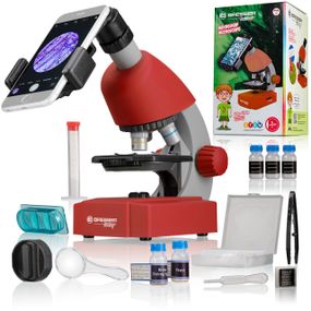 Мікроскоп Bresser Junior 40x-640x Red, дитячий мікроскоп з набором для дослідів та адаптером для смартфона