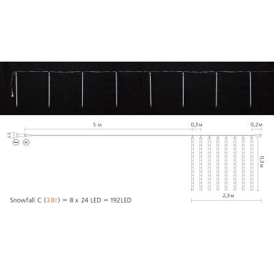 Гирлянда Delux Snowfall C 192LED 8х0.3 м IP44 EN Белая/Прозрачная (90017977) | Зображення 1