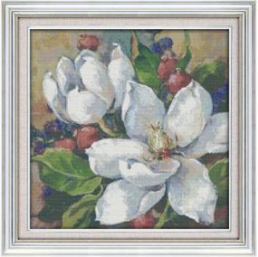 Набор для вышивания по нанесённой на канву схеме "Oil Painting Magnolia". AIDA 14CT printed 58*58 см