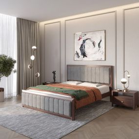 Односпальне дерев'яне ліжко Mebigrand Барселона Б1 Горіх темний/Аляска 93 (Сірий) 80х190 см (MBG-11793)