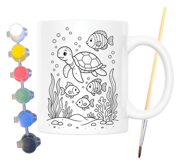 Набір для творчості кружка розмальовка Черепаха та рибки 330 мл біла (КР0160)