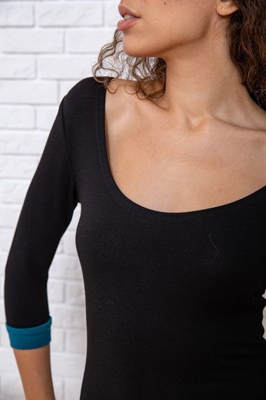 Міні-сукня з рукавом 3/4, чорно-зеленого кольору, 167R154 | Зображення 4