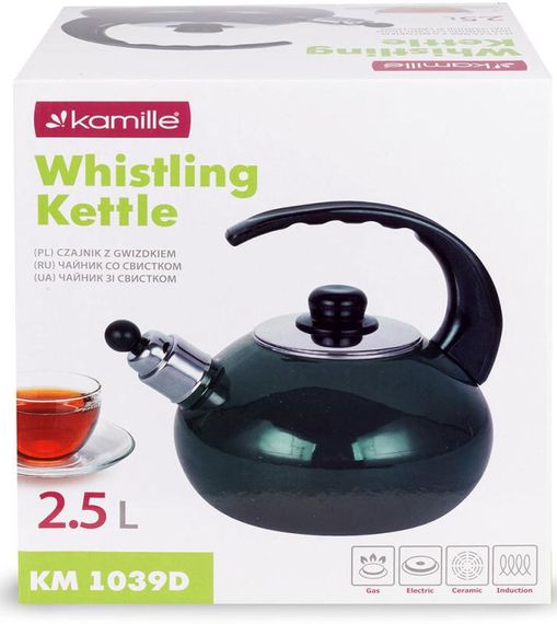 Чайник емальований Kamille "Boiling Water" 2.5л зі свистком, зелений глянець | Зображення 7