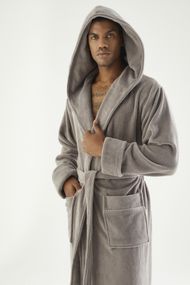 Чоловічий велюровий халат Nusa 7230 з капюшоном, сірий, M
