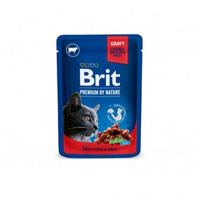 Влажный корм Brit Premium Cat Pouch для кошек, с тушеной говядиной и горошком, 100 г