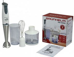 Погружной блендер 3в1 Grunhelm EBS-600SS 600 Вт измельчитель миксер многофункциональный кухонный Бело - серый