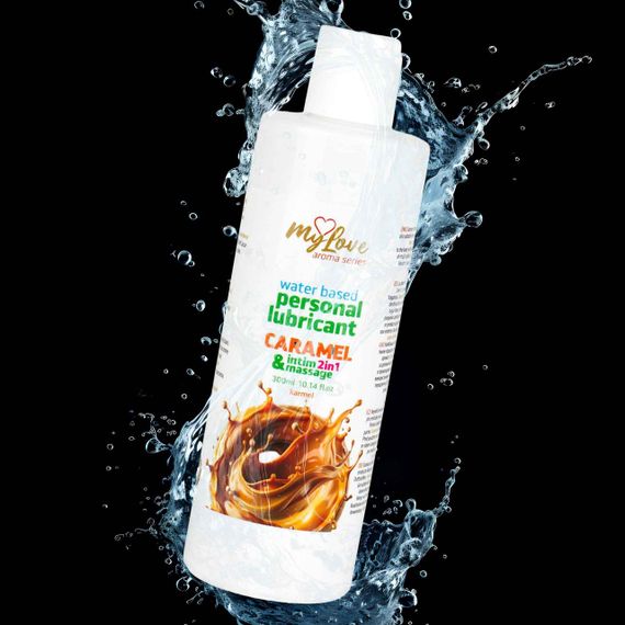 Водний лубрикант 2в1 для інтимної близькості та масажу MyLove Aroma Series Caramel (Карамель), 300 м Sex Aura | Зображення 2