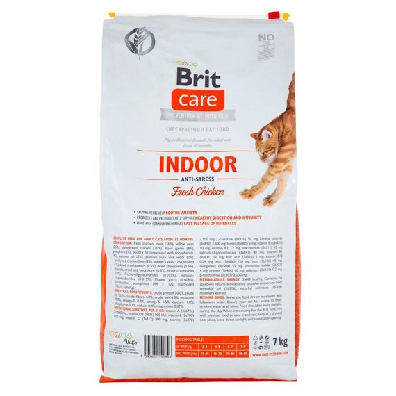 Корм сухий Brit Care Cat Grain Free Indoor Anti-stress для дорослих домашніх котів гіпоалергенний з куркою 7 кг | Зображення 2