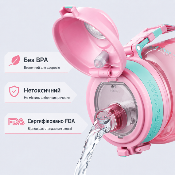 Спортивная бутылка KANGZYUAN 500 мл - Розовая Tritan BPA-free, ударопрочная эко-бутылка с трубочкой и ремешком | Зображення 4