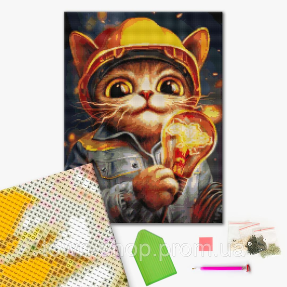 Алмазная мозаика "Котик Энергетик" ©Марианна Пащук Brushme DBS1122 40х50 см | Зображення 1
