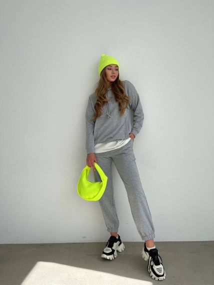 Женский спортивный костюм худи и джоггеры демисезонный двунитка BF536 размер 46/48, цвет серый