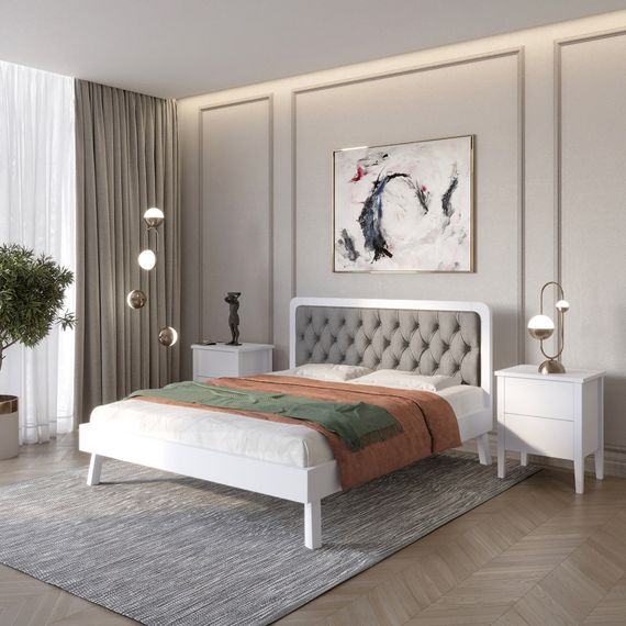 Односпальне дерев'яне ліжко Mebigrand Токіо Сіро-блакитний (S2010R80B)/Аляска 93 (Сірий) 90х190 см (MBG-11117)