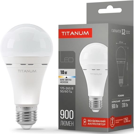 Акумуляторна лампа TITANUM A68 10W E27 4000K 220V з автономною роботою до 3 год (TL-EMA68-10274) | Зображення 2