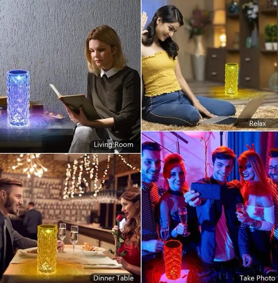 Настольная аккумуляторная лампа с пультом 22см ночник Роза с пультом RGB Crystal Rose. | Зображення 5
