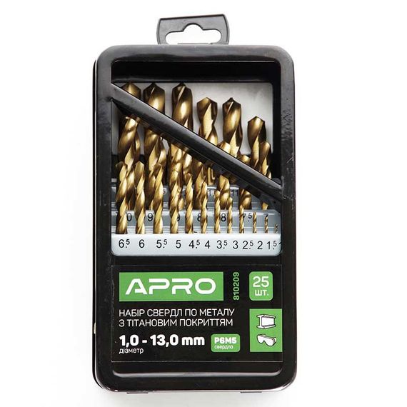 Набір свердел для металу Р6М5 титан метал бокс 1,0-13,0 мм 25 шт. APRO 8102091 | Зображення 3