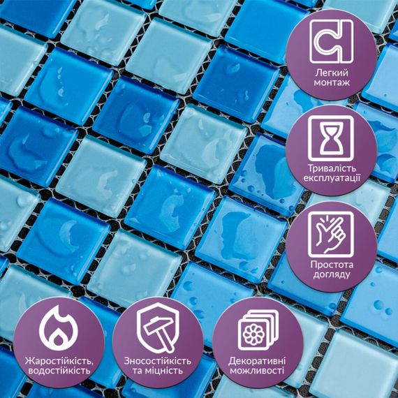 Мозаїка з декоративного скла блакитна 298х298х4,5мм SW-00002354 | Зображення 3