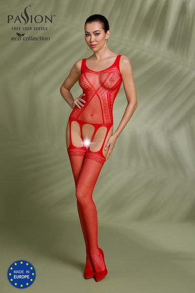 Бодістокінг Passion ECO BS007 red, з доступом, силуетний малюнок, імітація підв’язок, S/M/L | Зображення 2