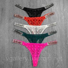 Стрінги Victoria's Secret зі стразами 5 шт набір, жіночі стрінги Вікторія Сикрет, стрінги Вікторія Сикрет - набор  5шт