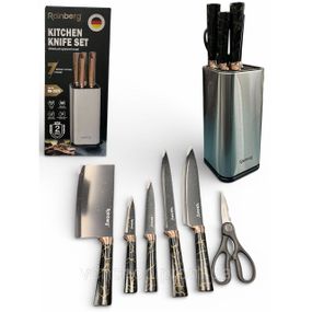 Набір ножів з нержавіючої сталі з підставою Rainberg RB-2325 Black DU-95