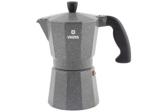 Кофеварка гейзерная алюминиевая Vinzer Moka Granito 50397, на 3 чашки, для дома и офиса