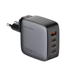 Зарядний пристрій мережевий USB/3Type-C PD 100W чорний GaN ColorWay