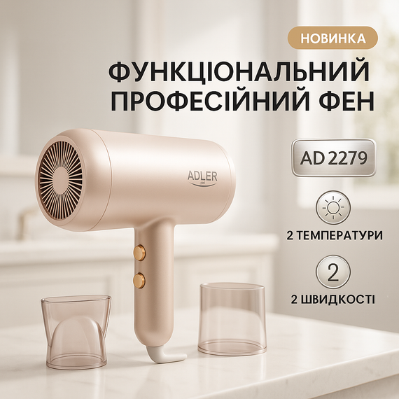 Потужний фен для швидкого укладання волосся, Фен професійний домашній для волосся ZU-35