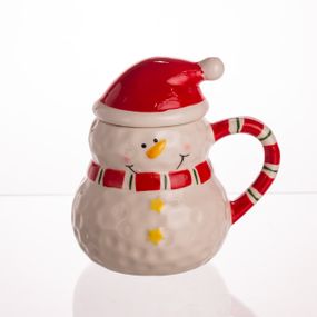 Новогодняя фарфоровая чашка с крышкой для чая и кофе 400 (мл) Снеговик детская чашка на подарок на новый год CR-1-34
