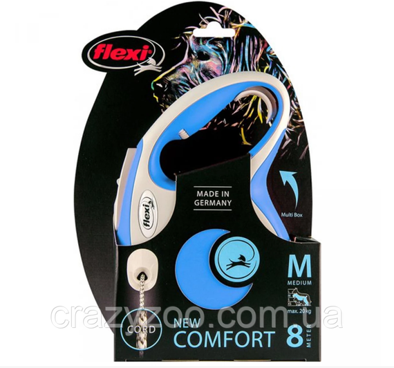 Повідець-рулетка для собак Flexi New Comfort S до 12 кг синій трос 8 м 043035 | Зображення 1