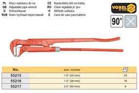 Ключ трубный Польша карбоновая сталь 1,0" 90° VOREL-55215