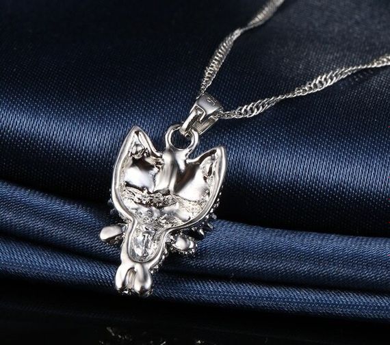 Кулон на ланцюжку Liresmina Jewelry Милий котик з рожевим бантиком фіанітами 2.7 см сріблястий | Зображення 2