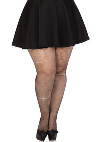 Колготки Leg Avenue Rhinestone micro net tights Plus size Black, мелкая сетка, стразы