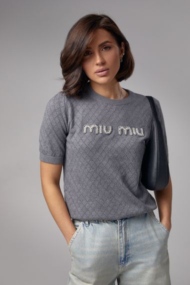 Ажурная футболка с надписью Miu Miu - серый цвет, S (есть размеры)