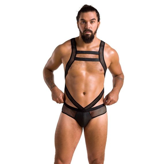 Мужское эротическое сетчатое боди Passion 045 VICTOR L/XL Black, экокожа, сетка | Зображення 2