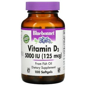 Витамин Bluebonnet Nutrition Витамин D3 5000IU (125 мкг), Vitamin D3, 100 желатиновых ка (BLB-00321) - Топ