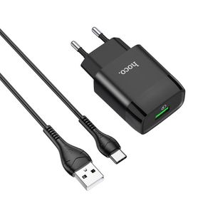 МЗП Hoco C72Q Glorious QC3.0 18W (1USB-A) + кабель USB to Type-C Чорний