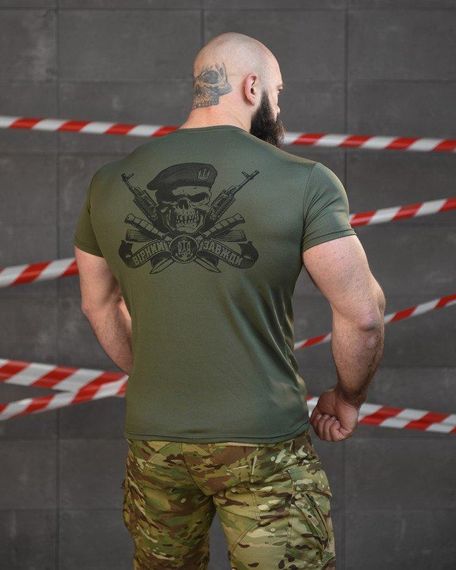 Тактична потоотводна футболка SABUR череп олива ВТ6557