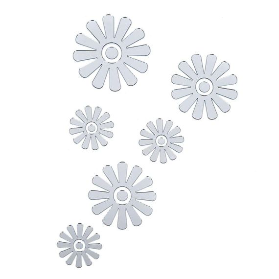 Дзеркальний декор акриловий самоклеючий Квіти срібло, 6шт (D) SW-00002519