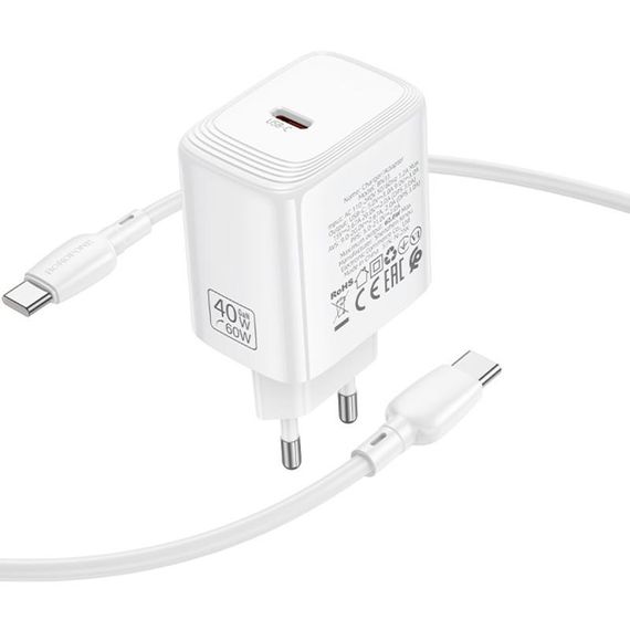 СЗУ Borofone BN33 Fuente PD40W (1USB-C) + кабель Type-C to Type-C White | Зображення 3