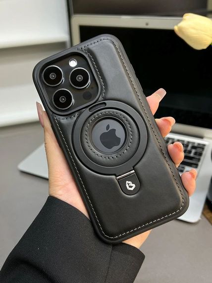 Чохол Leather Stand з підставкою MagSafe для iPhone 15 Pro Max колір Чорний