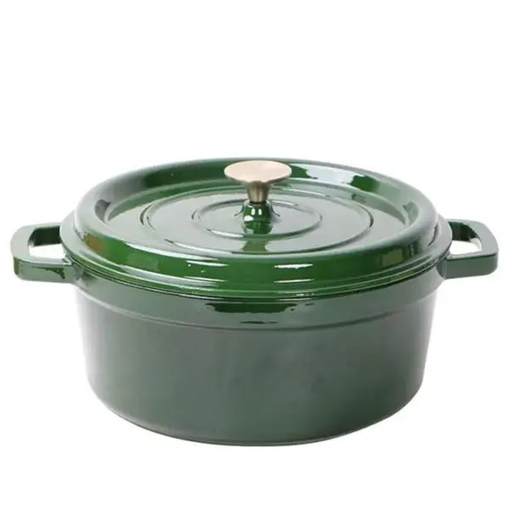 Каструля чавунна емальована 3,5 л з кришкою Ø24 см Зелена