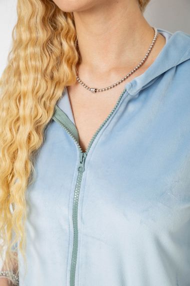 Халат жіночий велюровий на блискавці, колір блакитний, 238R101-1 | Зображення 4